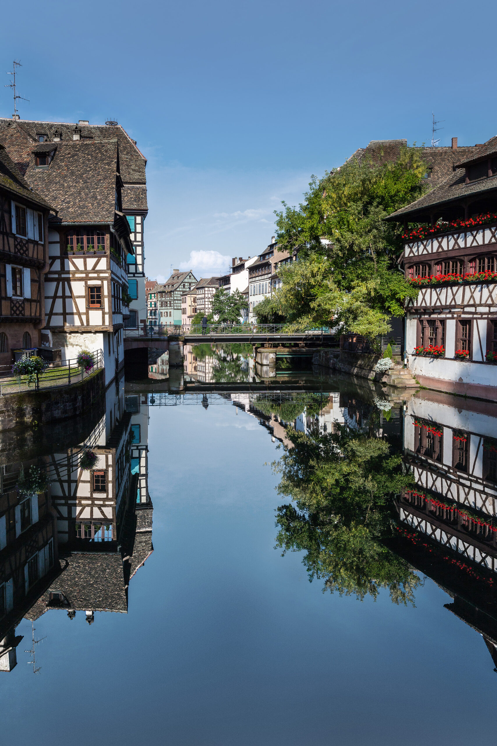 The Ill river in Petite France area with traditional architecture, Strasbourg, Alsace.